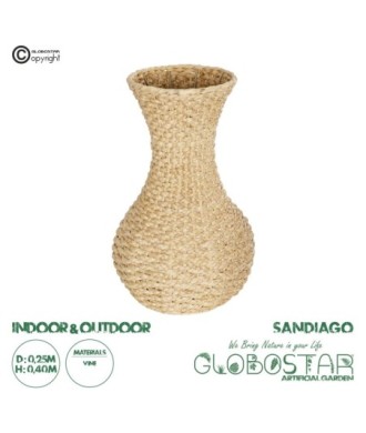 GloboStar® Artificial Garden SANDIAGO 21234 Διακοσμητικό Πλεκτό Καλάθι - Κασπώ Γλάστρα - Flower Pot Μπεζ Π25 x M25 x x Υ40cm